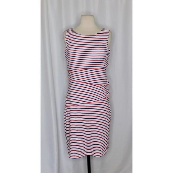 J. MCLAUGHLIN Nicola Tiered Knit Dress Red White Blue Patriotic Medium - Picture 3 of 14